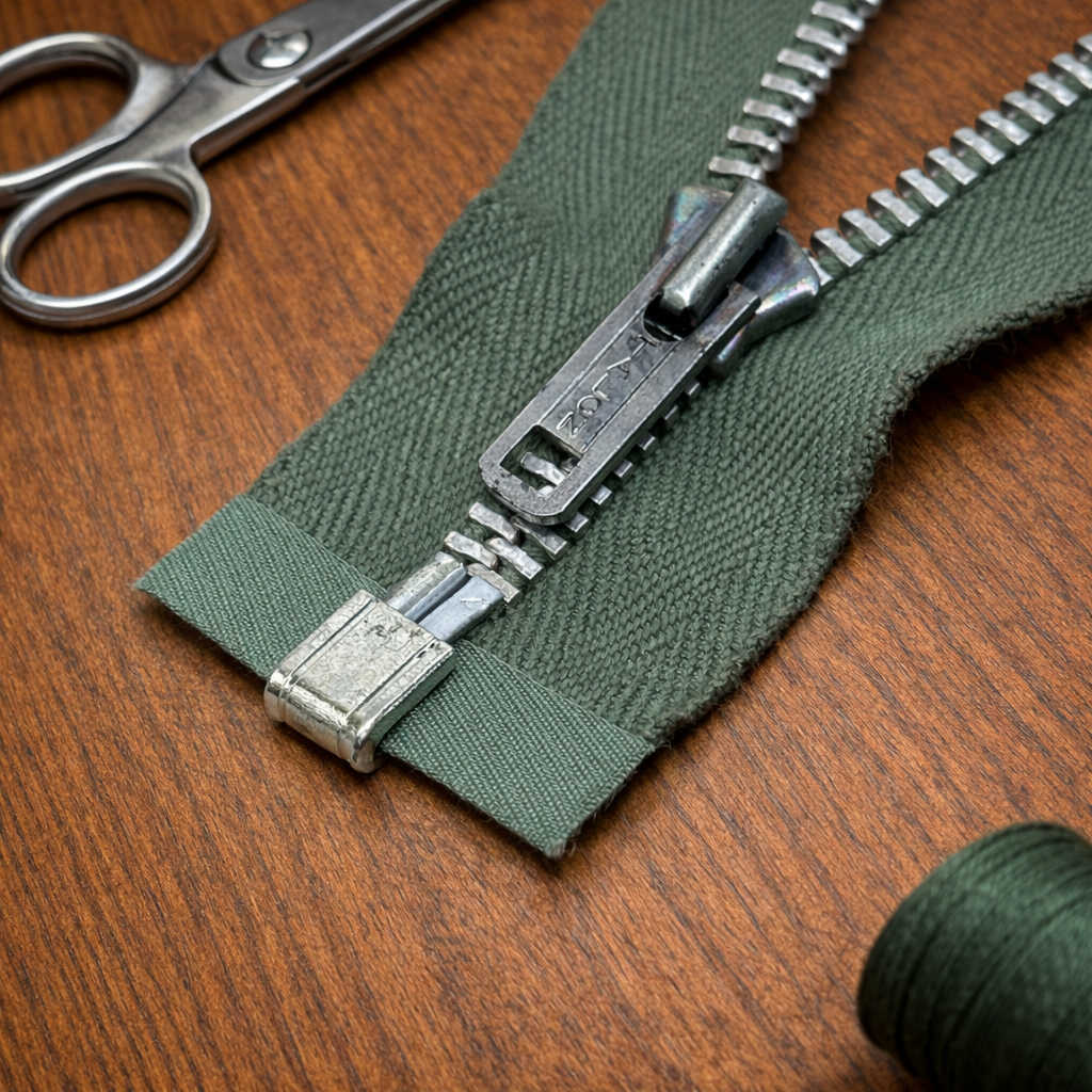 Vintage 1950s Talon Metal Separating Zipper – 18” Light Green | NOS Aluminum Teeth | Jacket & Coat Sewing Repair